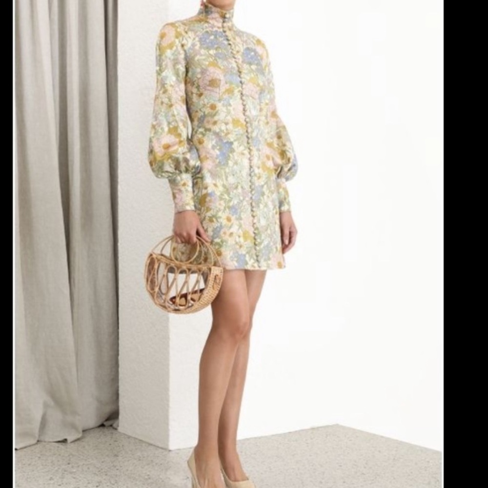 Zimmermann metallic brocade high neck mini dress, size 2